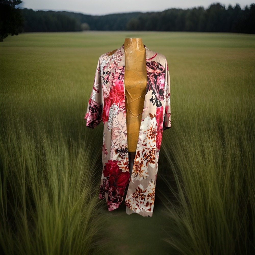 Chico's Kimono NWT Vibrant Bold Floral Satin festival flowy vacation